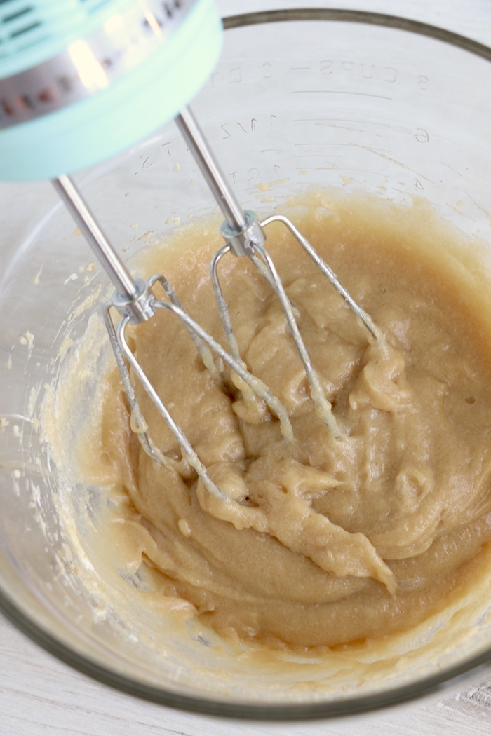 Making caramel dip with a hand mixer