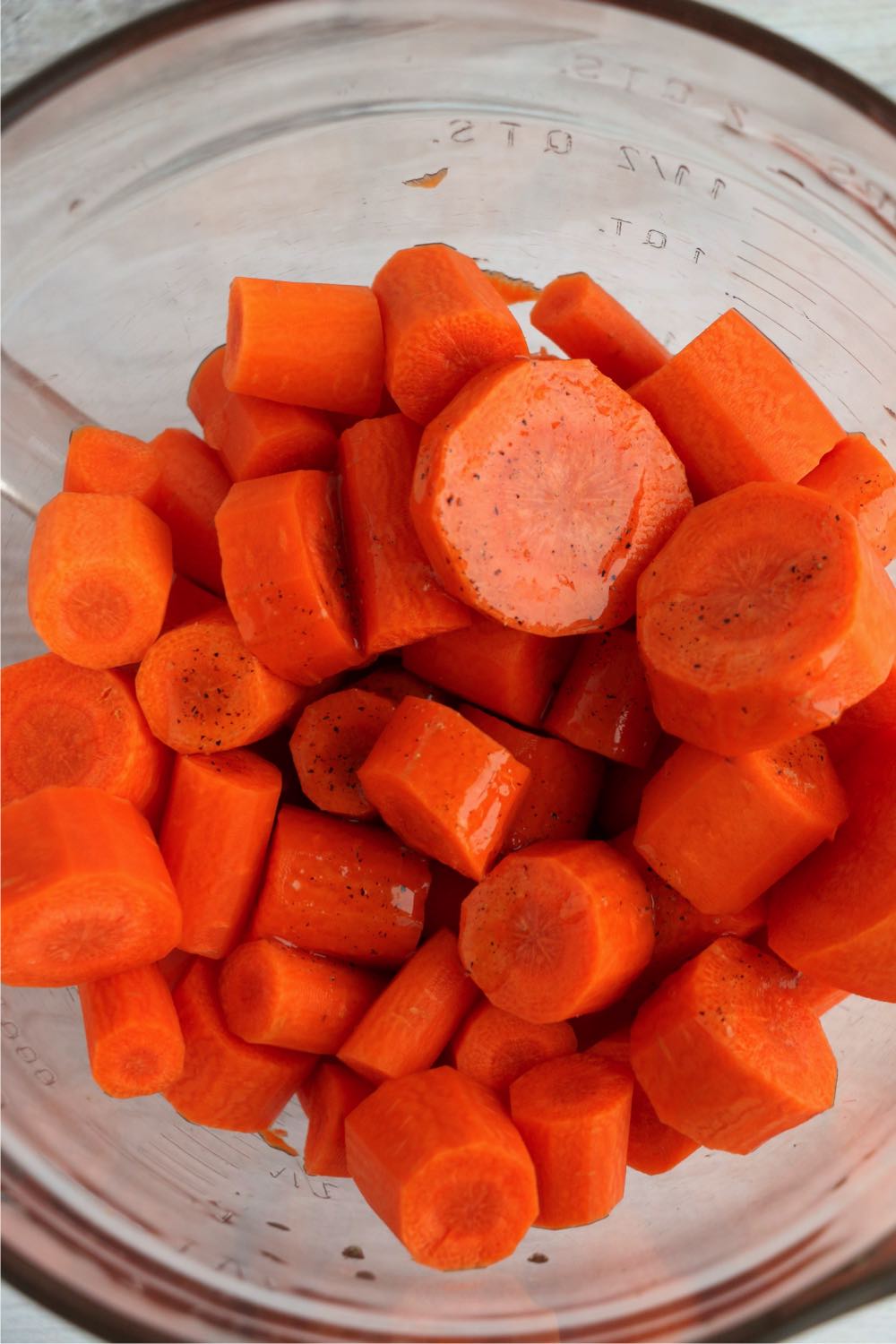 cut carrots in glass bowl