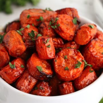 bowl of chopped roasted carrots