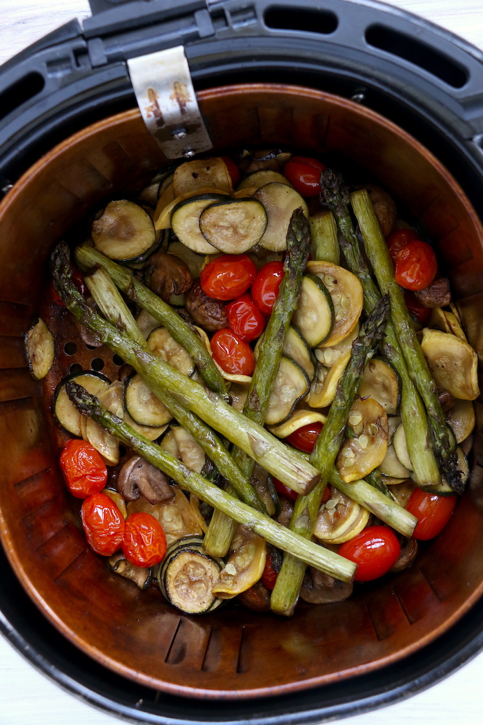 Vegetables cooked in an air fryer