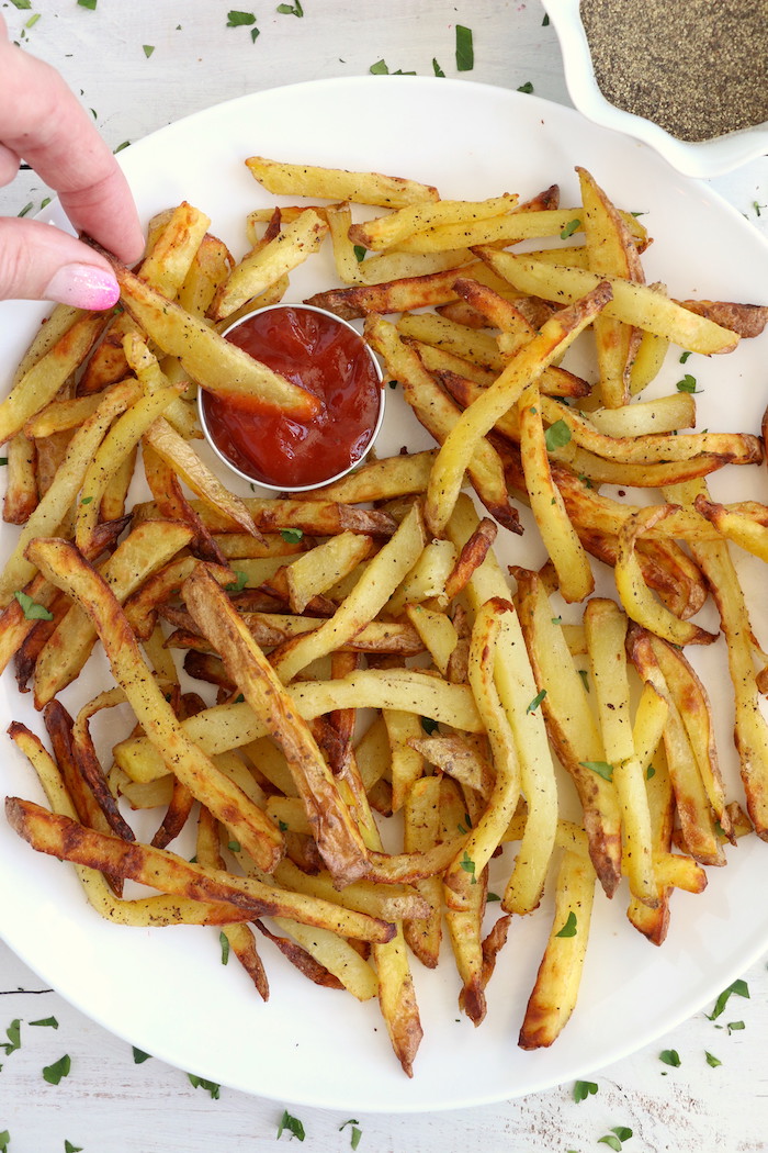 Air Fryer French Fries - Delicious hand cut fries made in the air fryer with 75% less fat than deep frying!