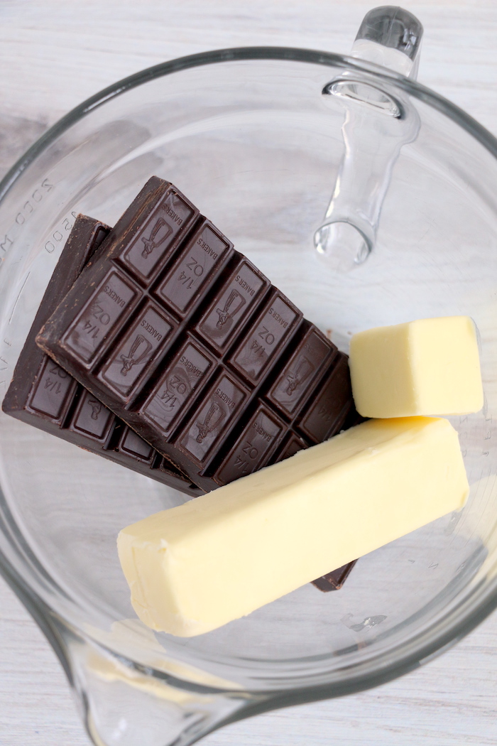 chocolate and butter in a glass bowl