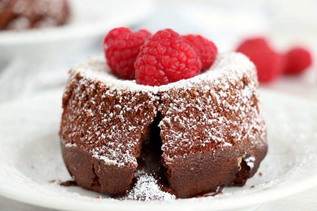 lava cake with raspberries on top
