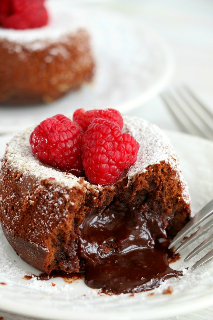 molten lava cakes with chocolate spilling out