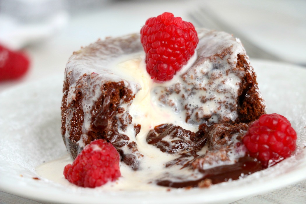 chocolate molten lava cake with vanilla ice cream