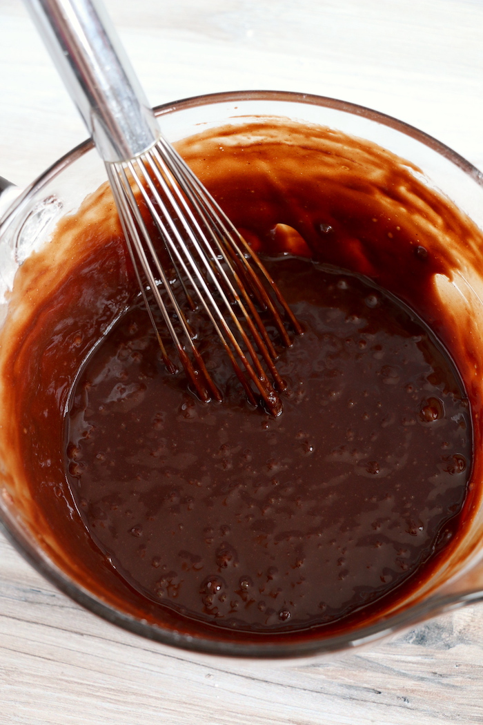 batter for molten lava cakes in glass bowl