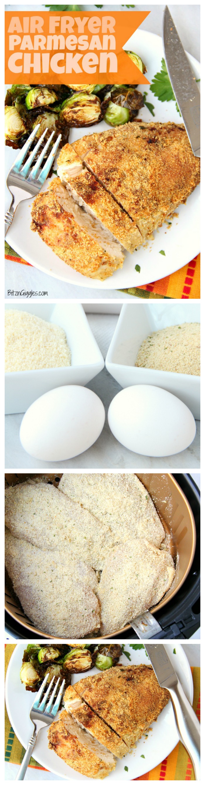 Air Fryer Parmesan Chicken - A mixture of Parmesan cheese and breadcrumbs make this chicken an easy and delicious meal the whole family will love!