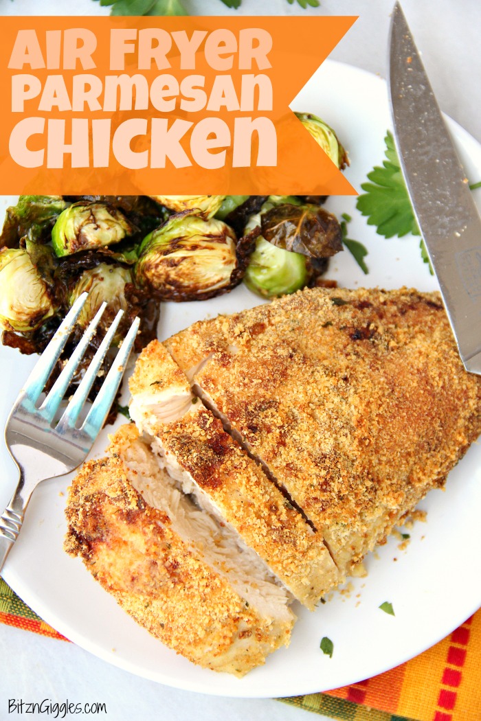 Air Fryer Parmesan Chicken - A mixture of Parmesan cheese and breadcrumbs make this chicken an easy and delicious meal the whole family will love!