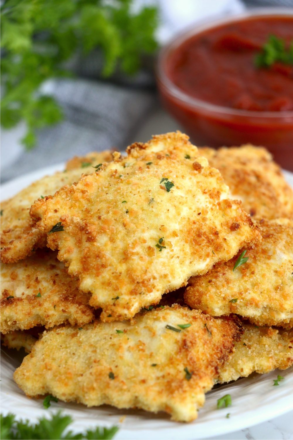 pieces of cheese ravioli on a plate