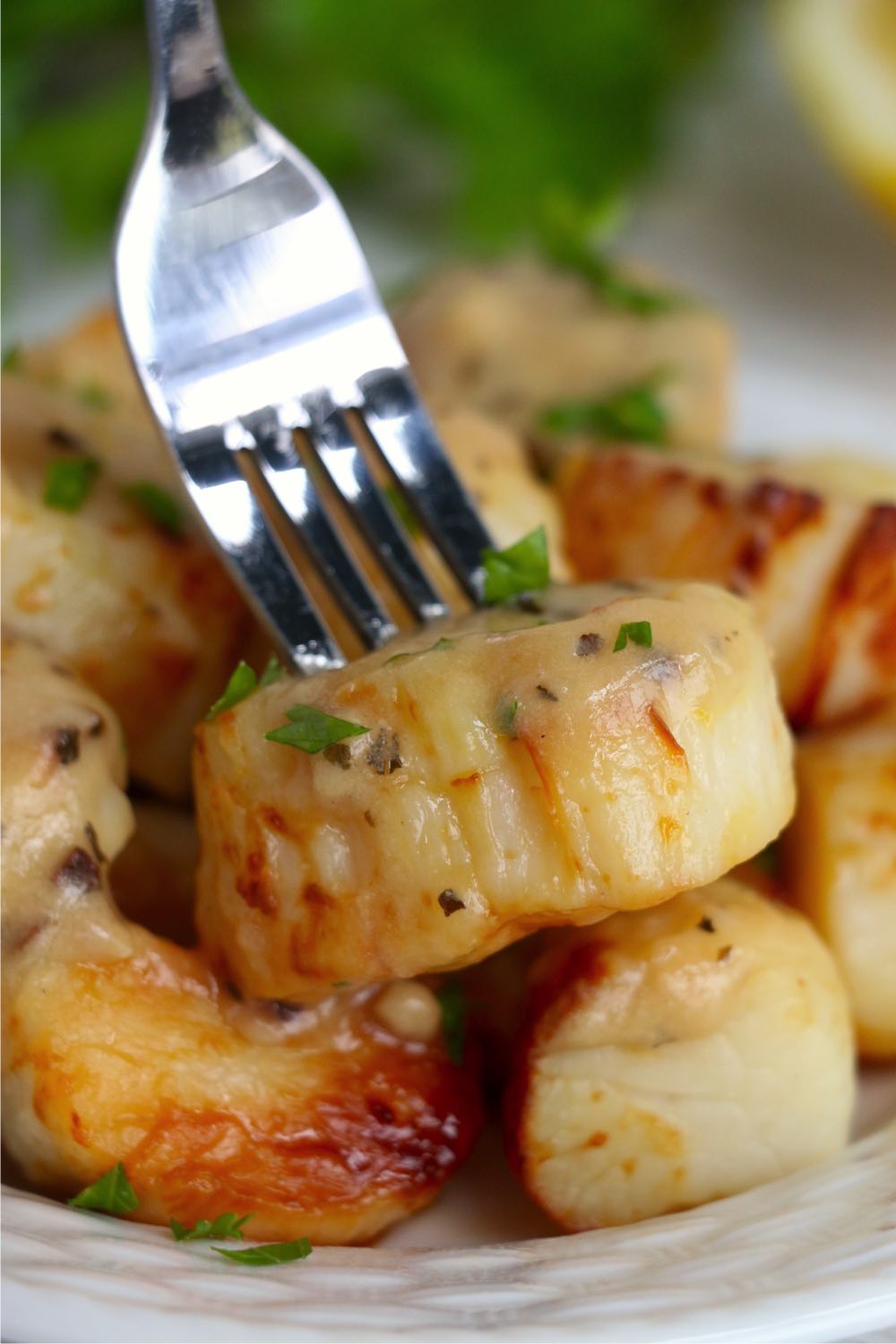 fork picking up scallop