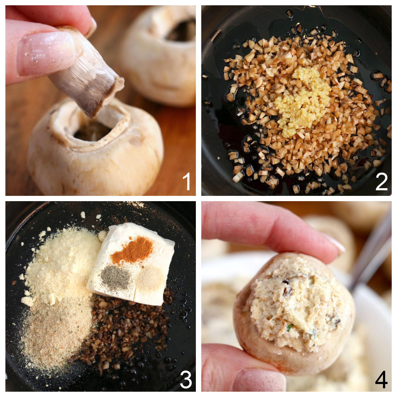 steps for stuffing mushroom caps