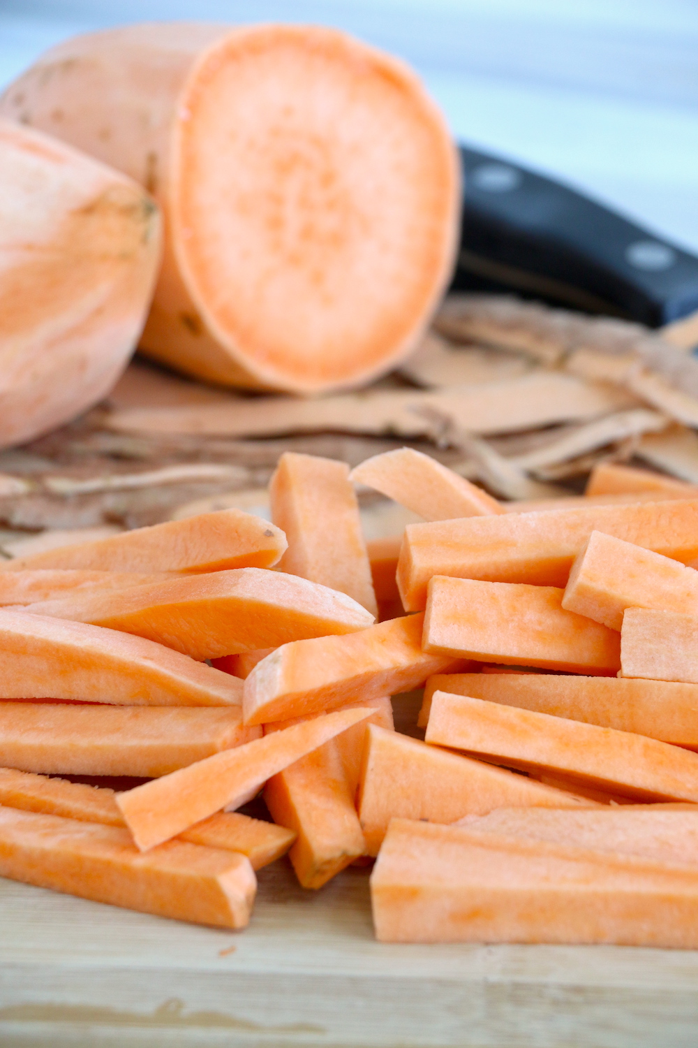 Sweet potatoes cut into fries