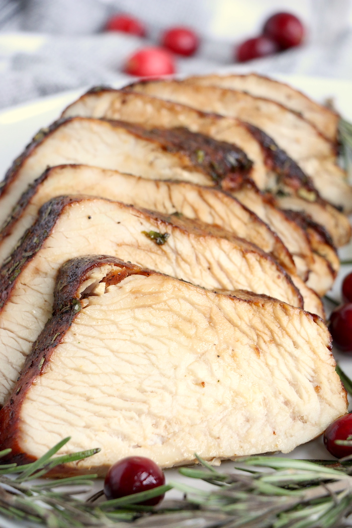 Air Fryer Turkey Breast - Garlic and fresh herb-seasoned turkey in the air fryer - moist and juicy on the inside with a crispy, golden brown skin on the outside.