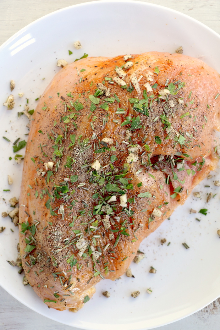 Air Fryer Turkey Breast - Garlic and fresh herb-seasoned turkey in the air fryer - moist and juicy on the inside with a crispy, golden brown skin on the outside.