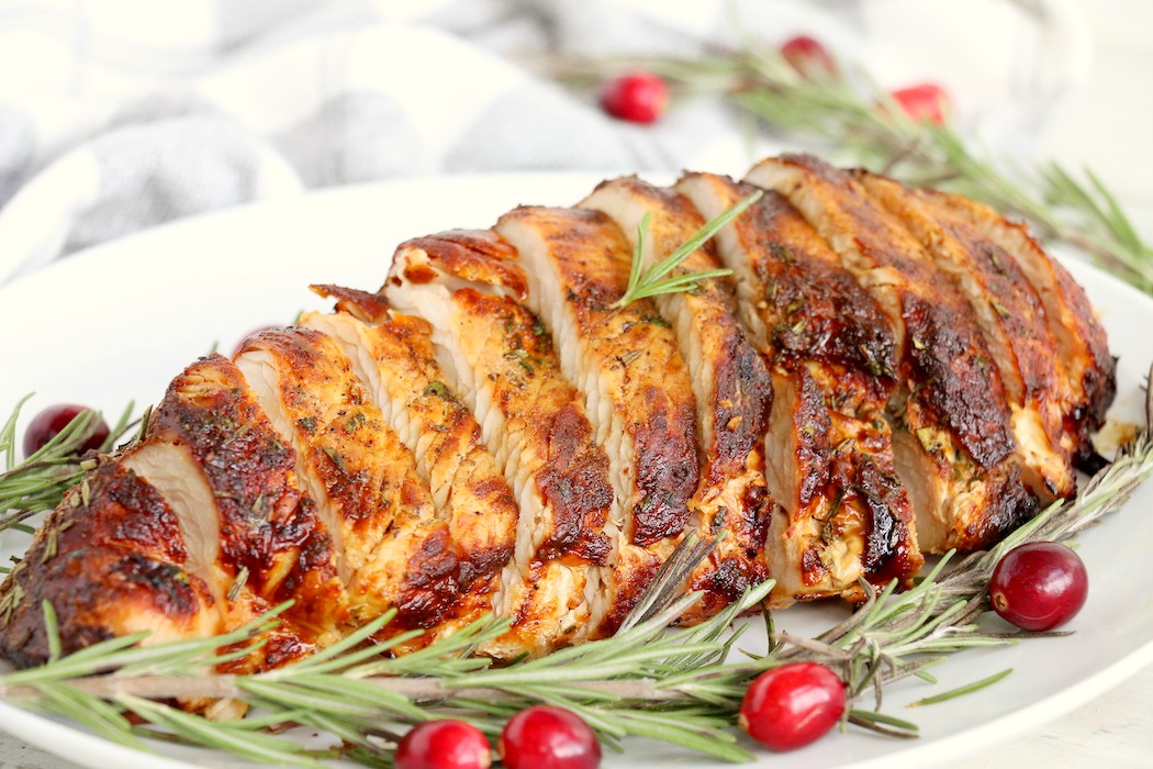 Air Fryer Turkey Breast - Garlic and fresh herb-seasoned turkey in the air fryer - moist and juicy on the inside with a crispy, golden brown skin on the outside.