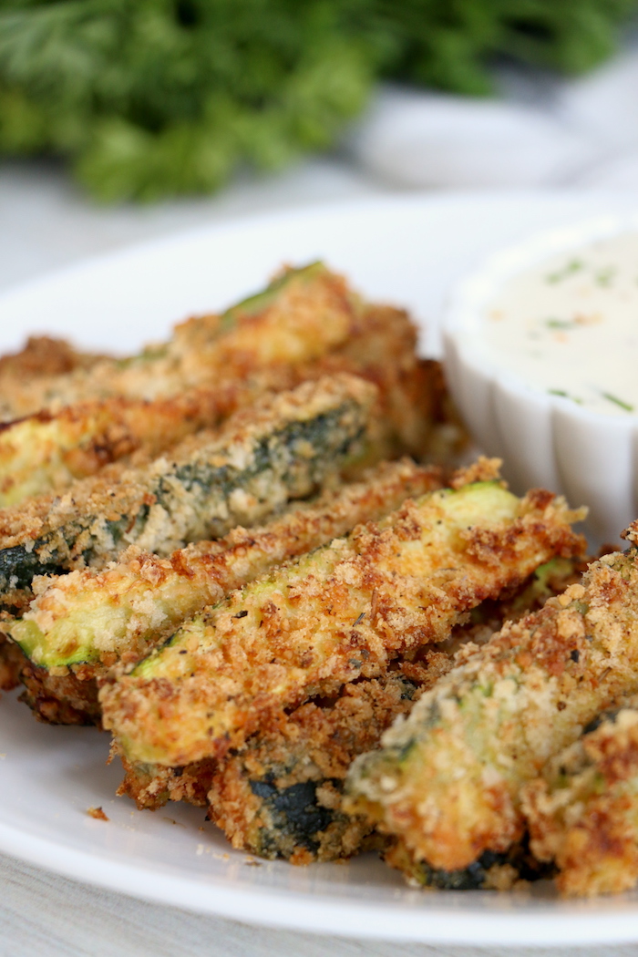 small plate of zucchini fries with ranch