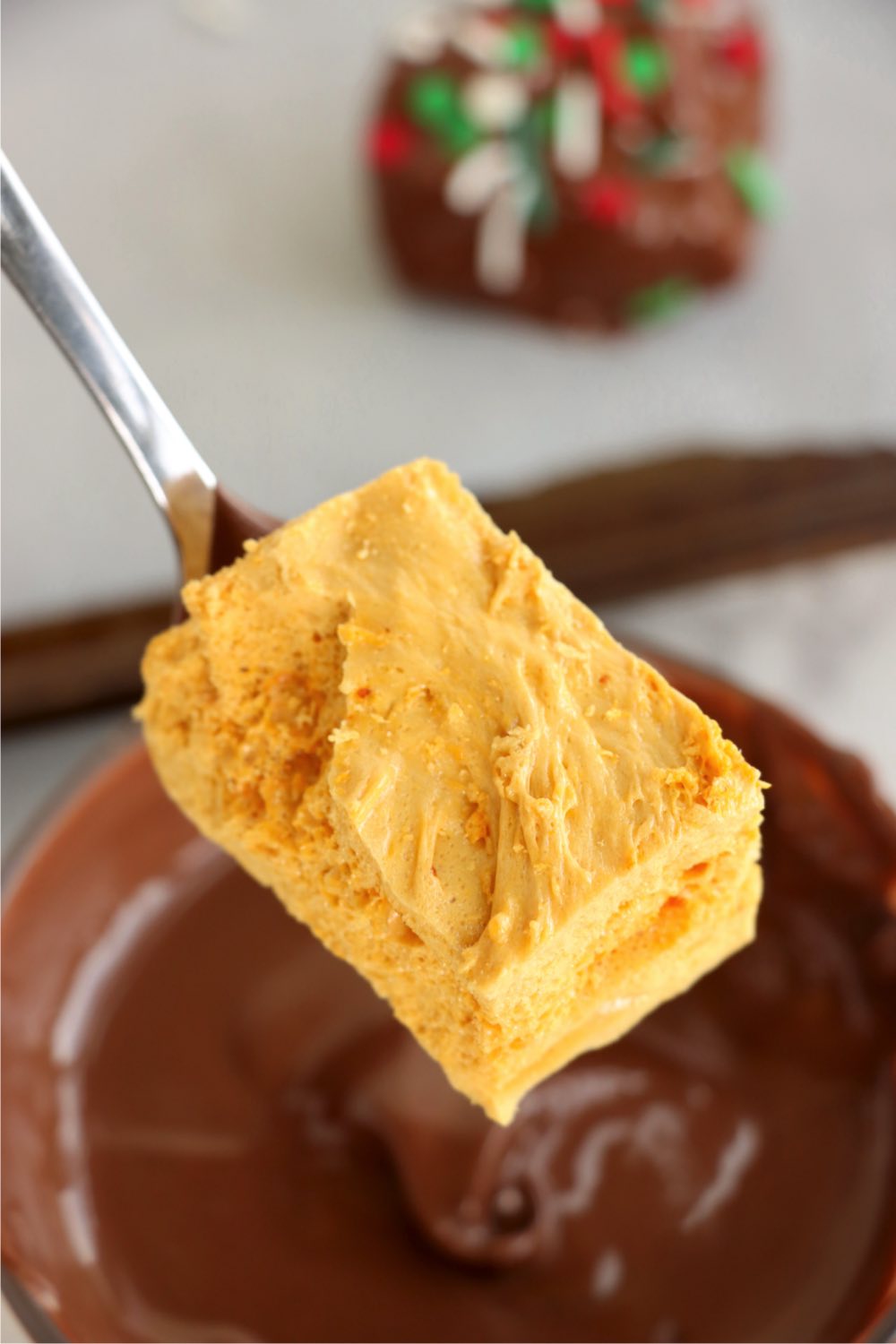 fork holding a piece of angel food candy