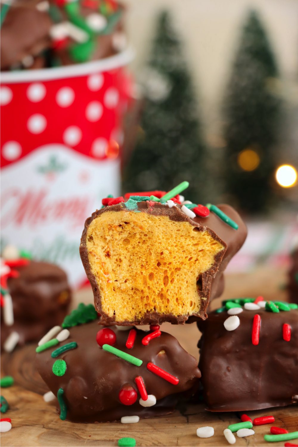 a view of the inside of a piece of sponge candy