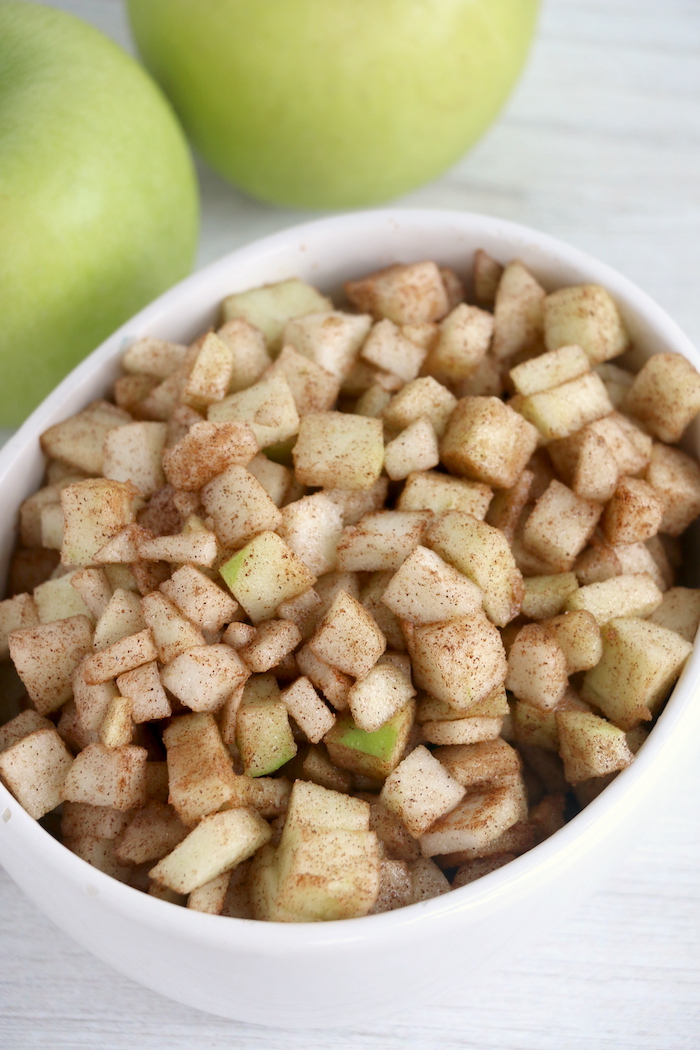 dish of chopped apples with cinnamon sugar