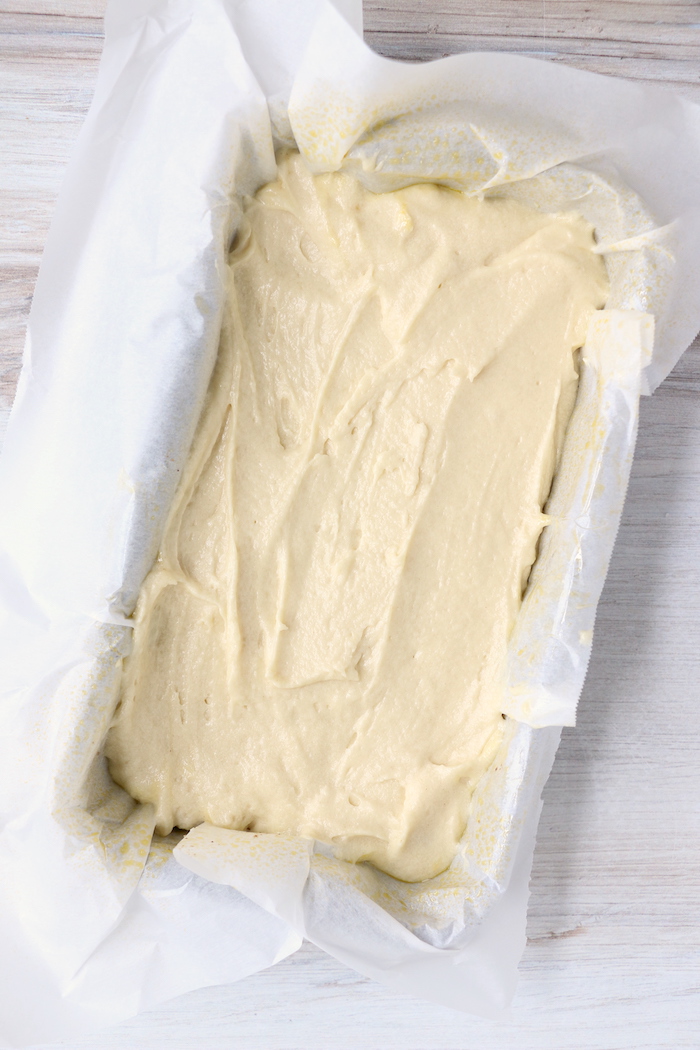 batter in bread loaf pan