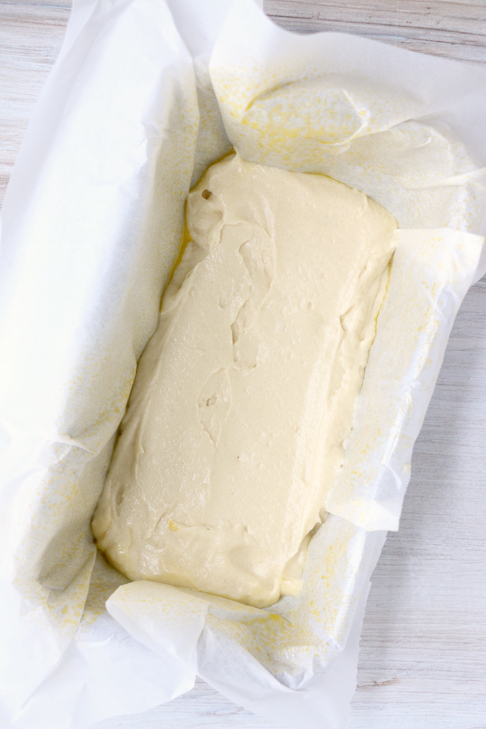 bread batter in loaf pan