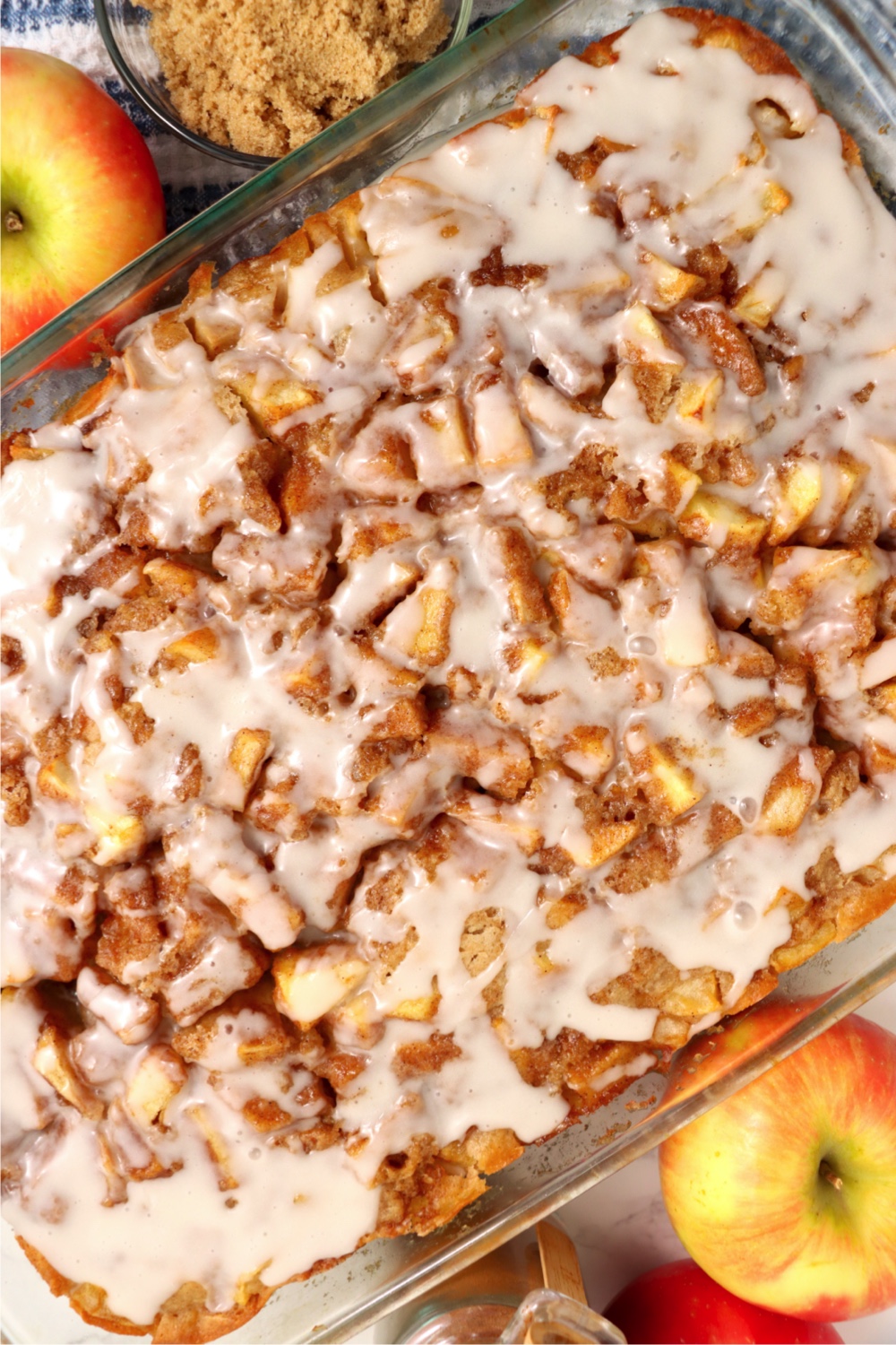 Top view of apple cake with glaze