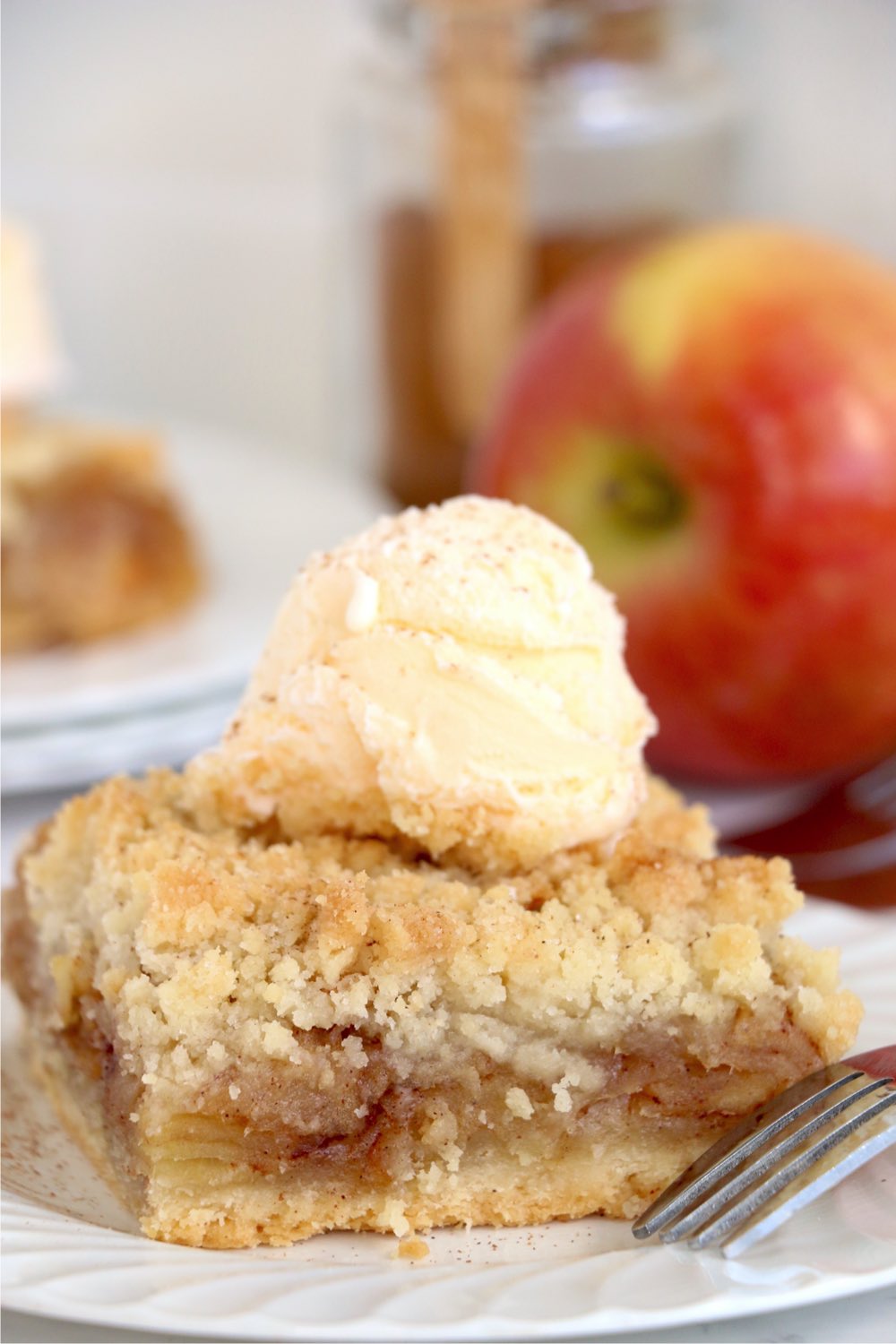 apple bar topped with scoop of ice cream
