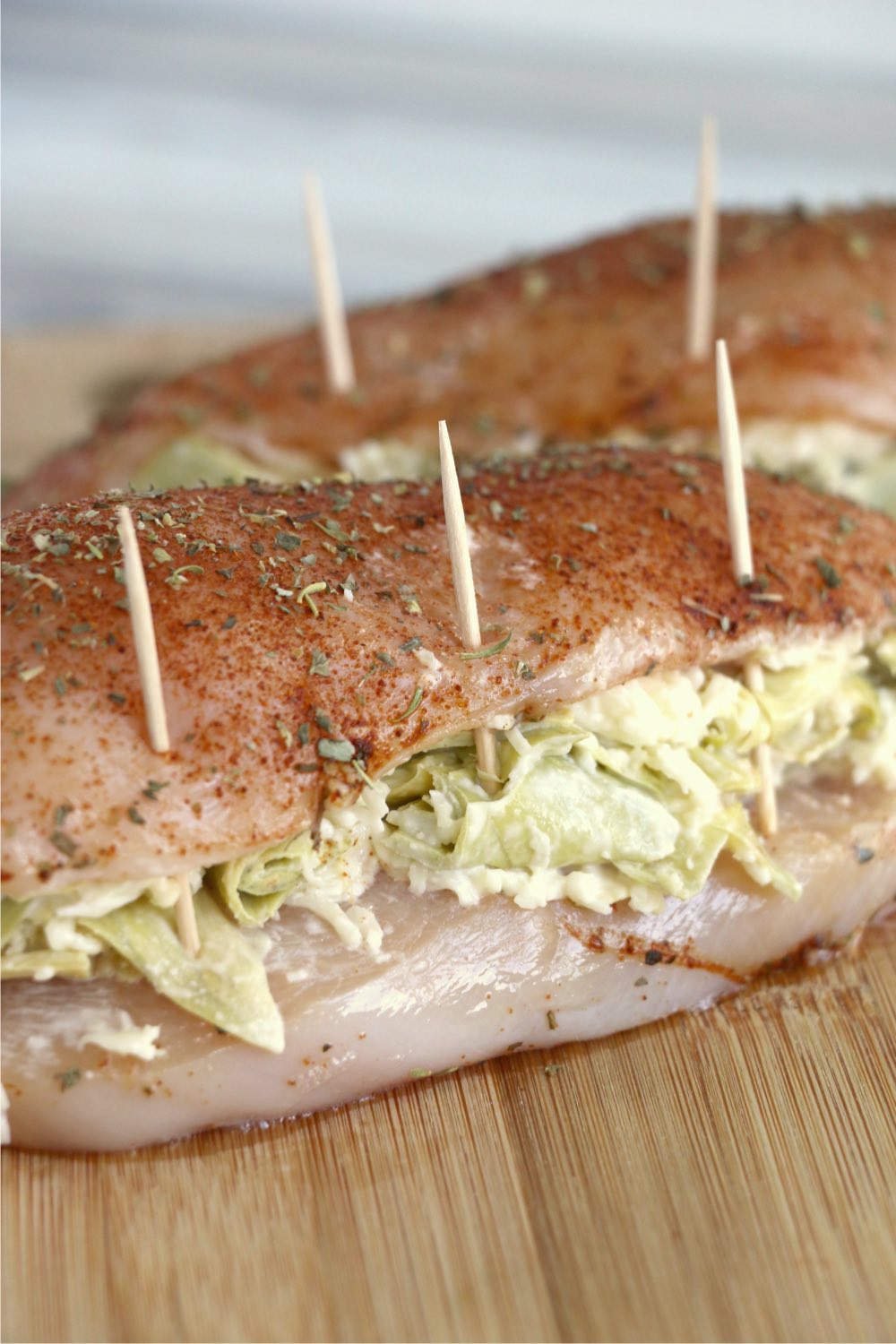 Chicken breasts filled with artichoke dip