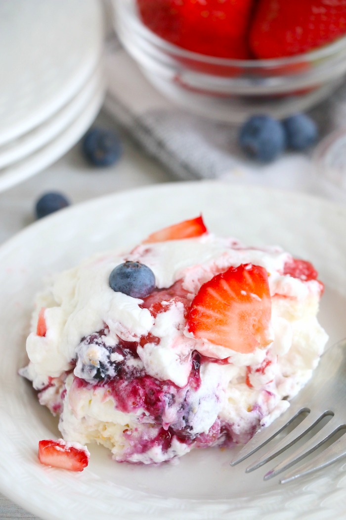 strawberry and blueberry no bake angel food cake dessert