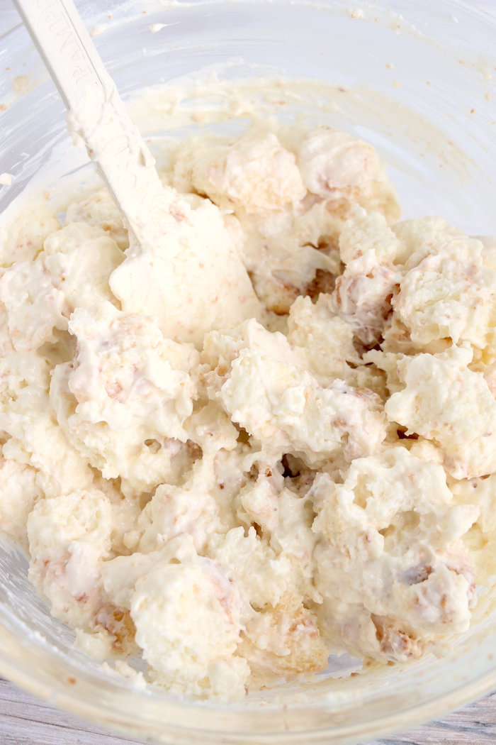 angel food cake pieces mixed with cream