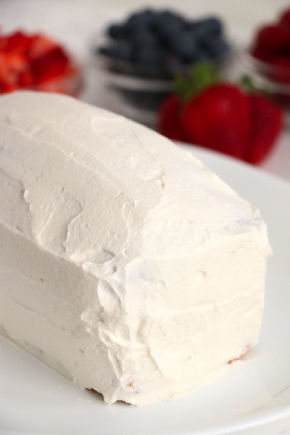 Pound cake covered in whipped cream