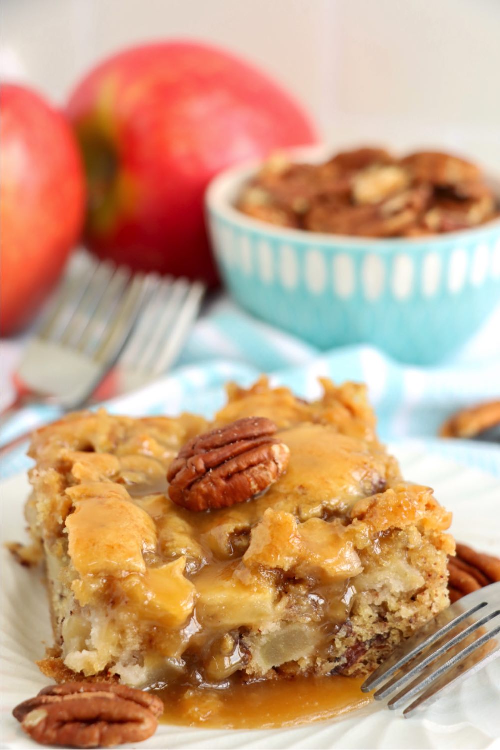 piece of apple cake with brown sugar glaze