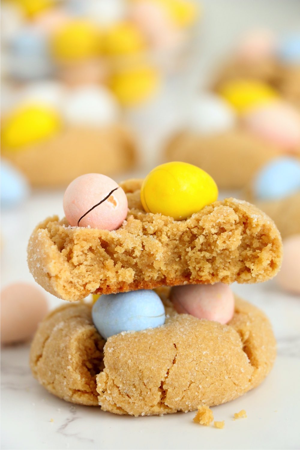 stack of peanut butter Easter cookies