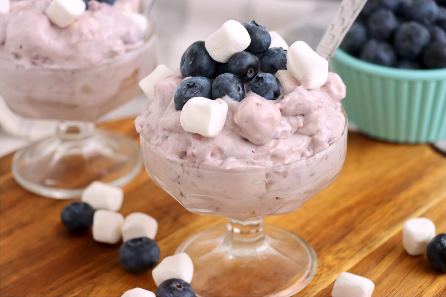 Blueberry fluff salad in a dessert cup