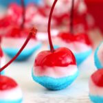 Long stemmed cherry decorated in red, white and blue for the 4th of July.