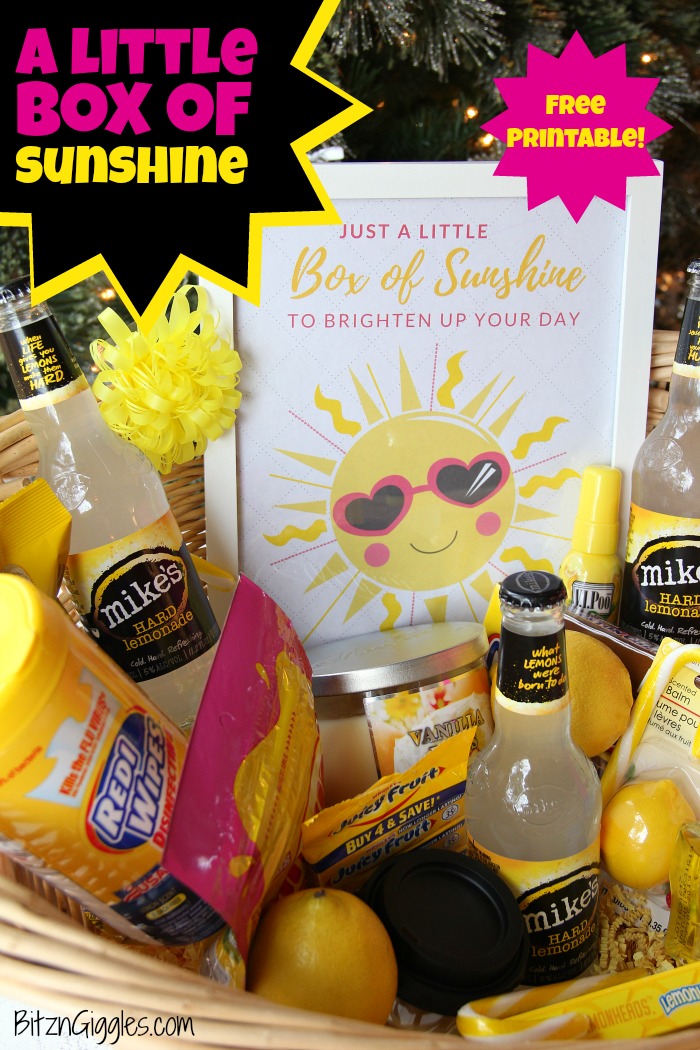 Box of Sunshine - Create a cheery box of "sunshine" filled with all kinds of goodies to make someone special smile. Comes with a free printable to include with your gift!