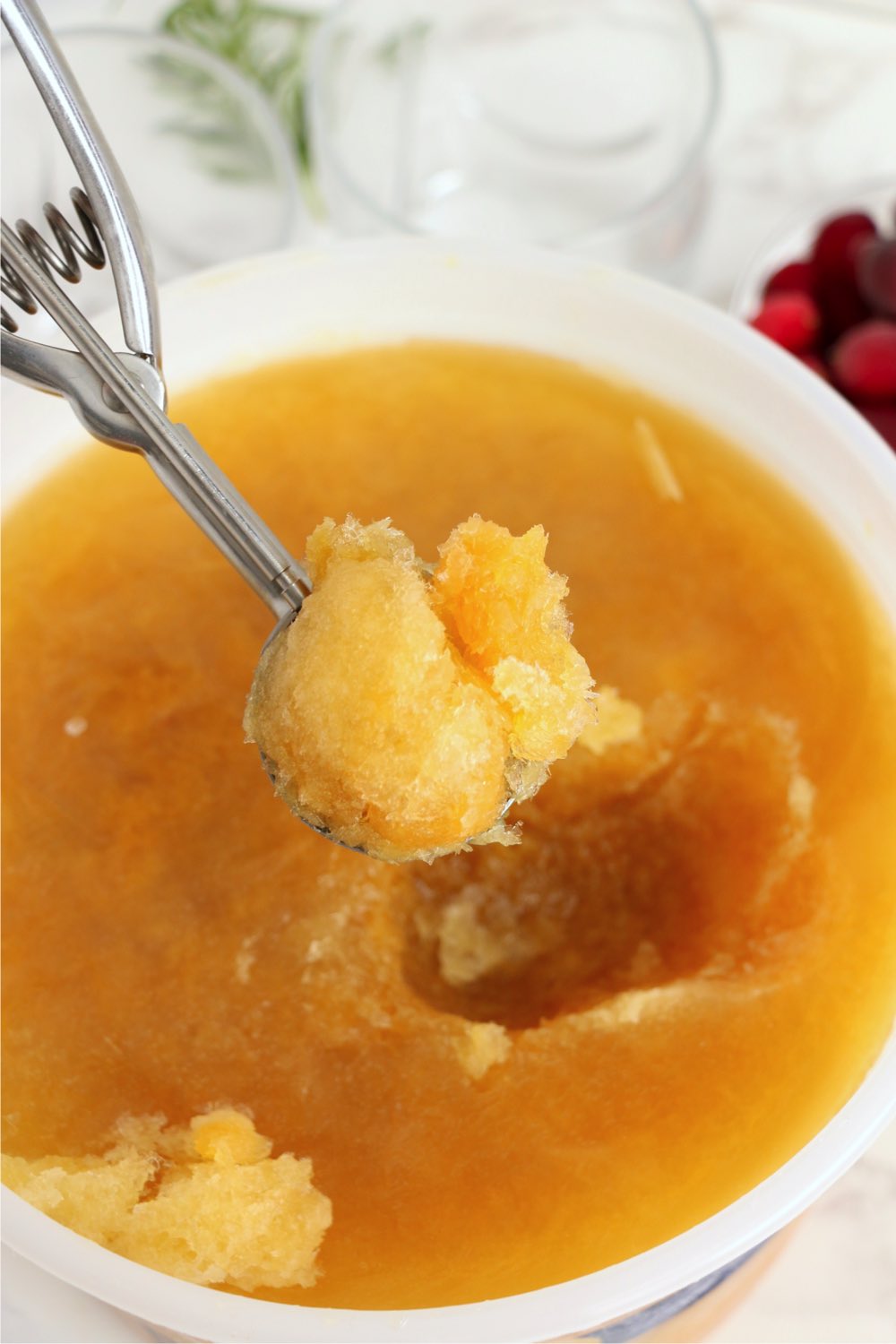 ice cream bucket filled with frozen brandy slush