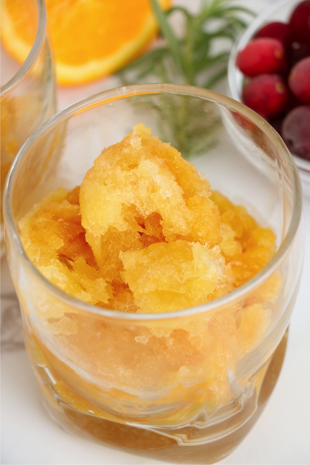 glass filled with scoops of brandy slush