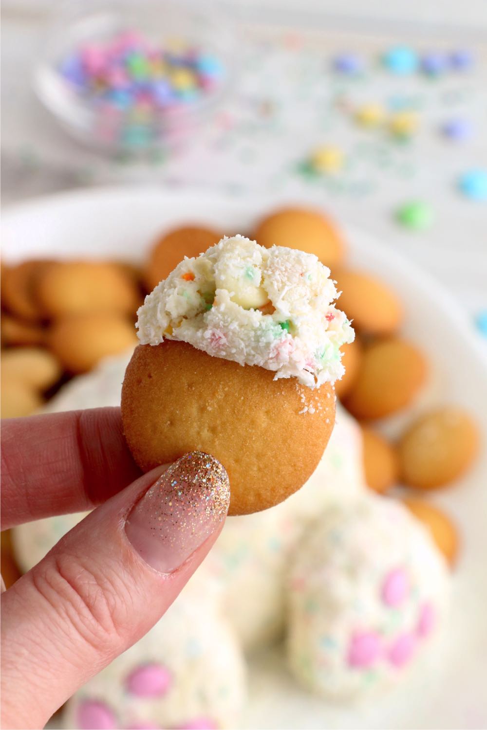 Easter dip on a vanilla wafer
