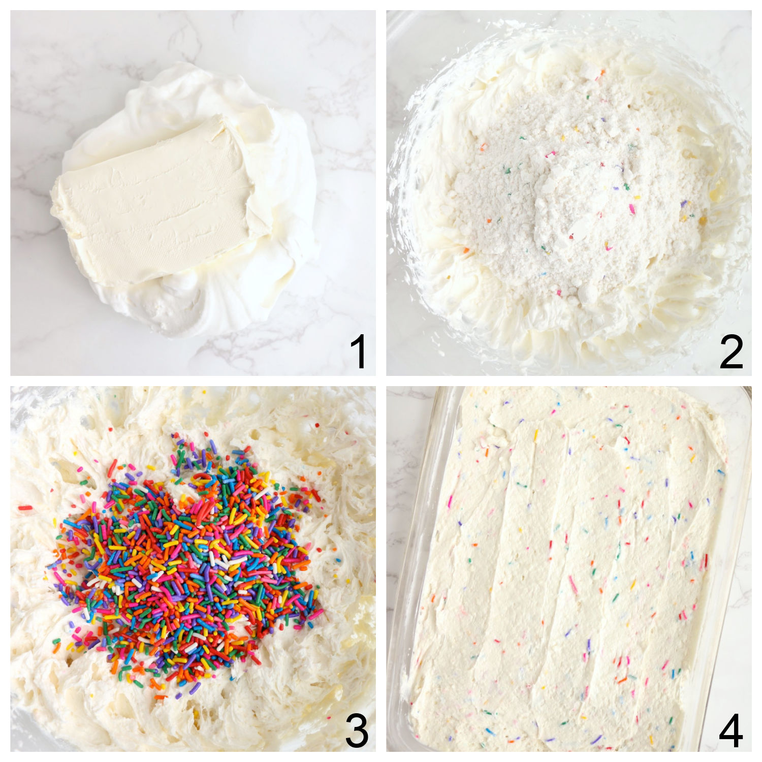 steps for making a sprinkle cake batter dessert