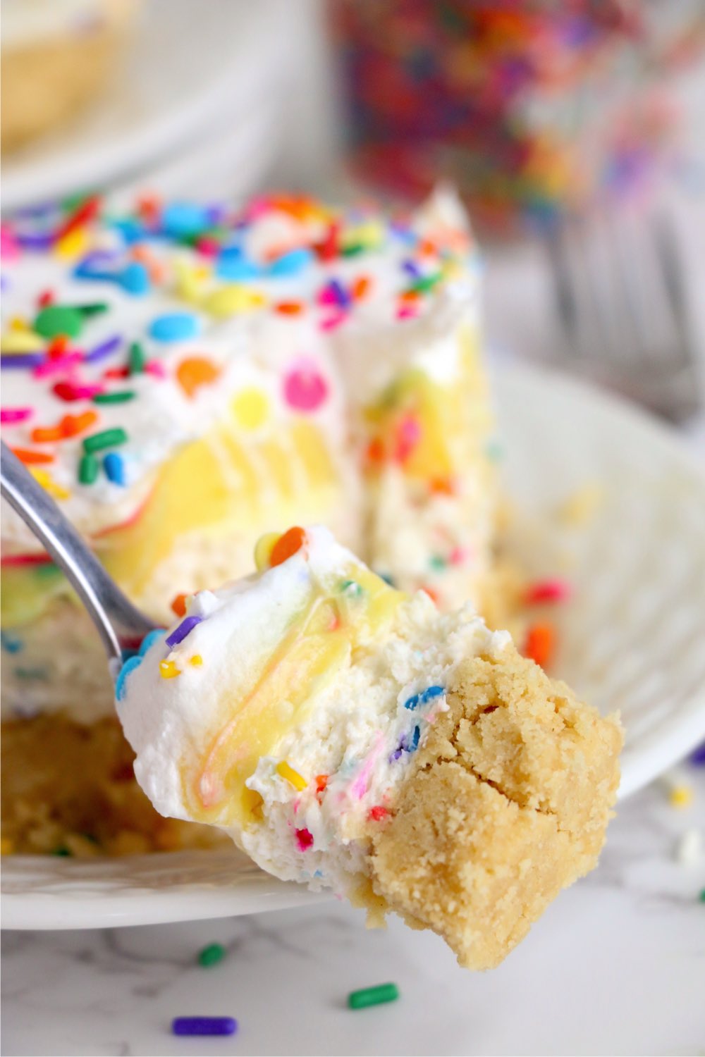 fork full of cake batter lush dessert