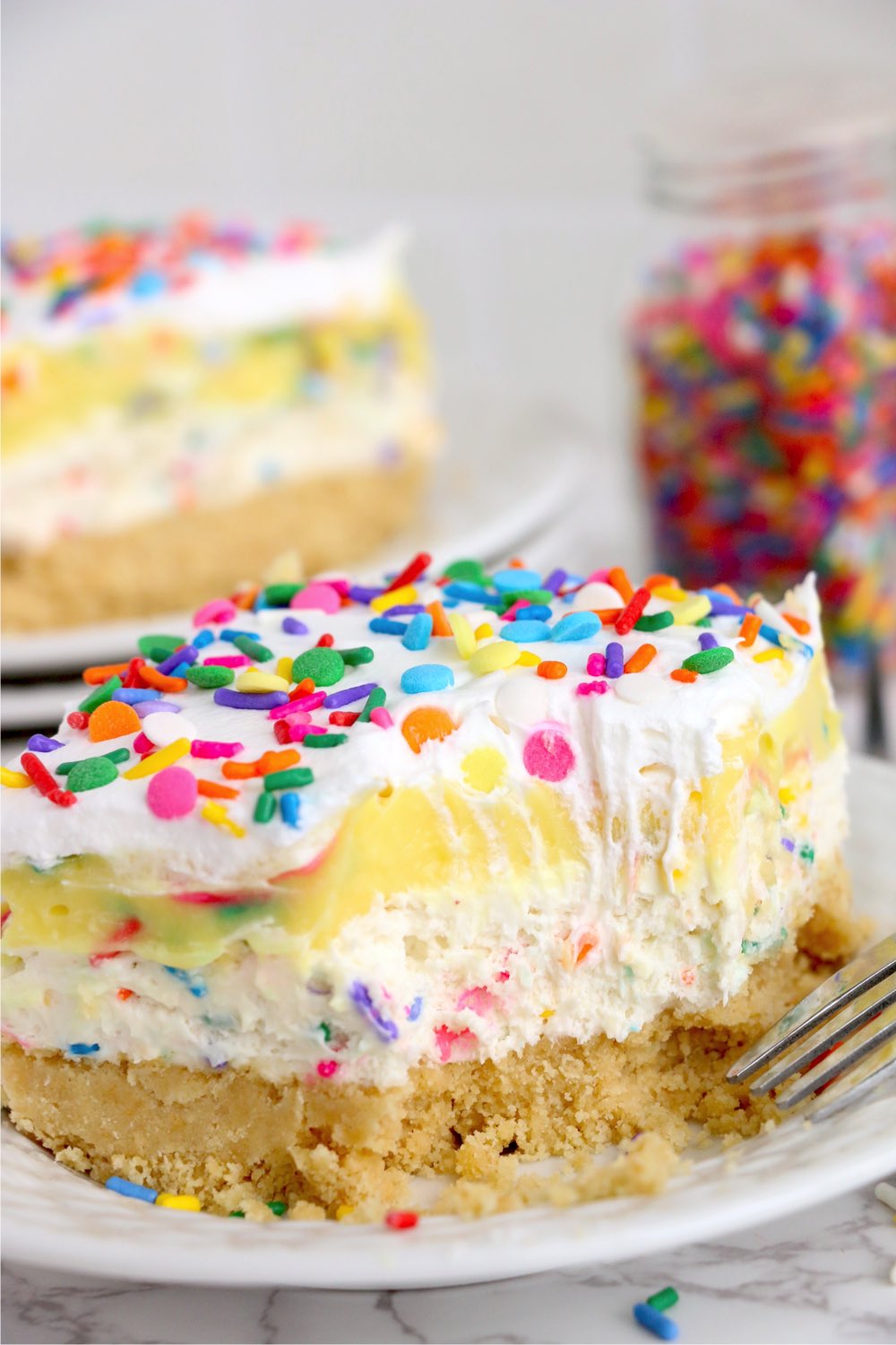 half eaten no-bake dessert with sprinkles