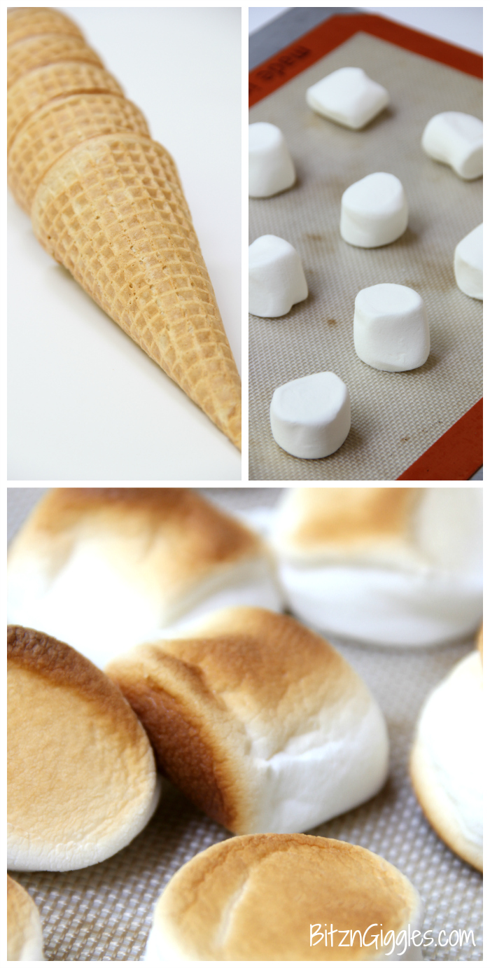 These campfire cones don't need to be wrapped in foil, and toasting over a fire isn't necessary! Add toasted marshmallows, chocolate and hot fudge for a decadent campfire treat any time of the year!