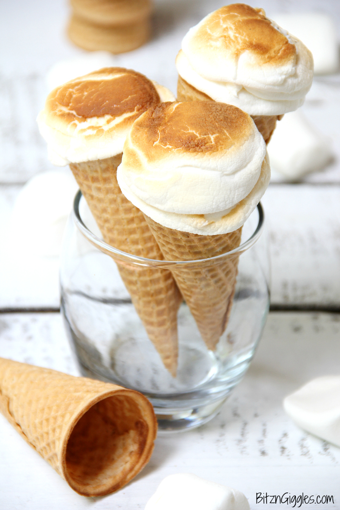 These campfire cones don't need to be wrapped in foil, and toasting over a fire isn't necessary! Add toasted marshmallows, chocolate and hot fudge for a decadent campfire treat any time of the year!