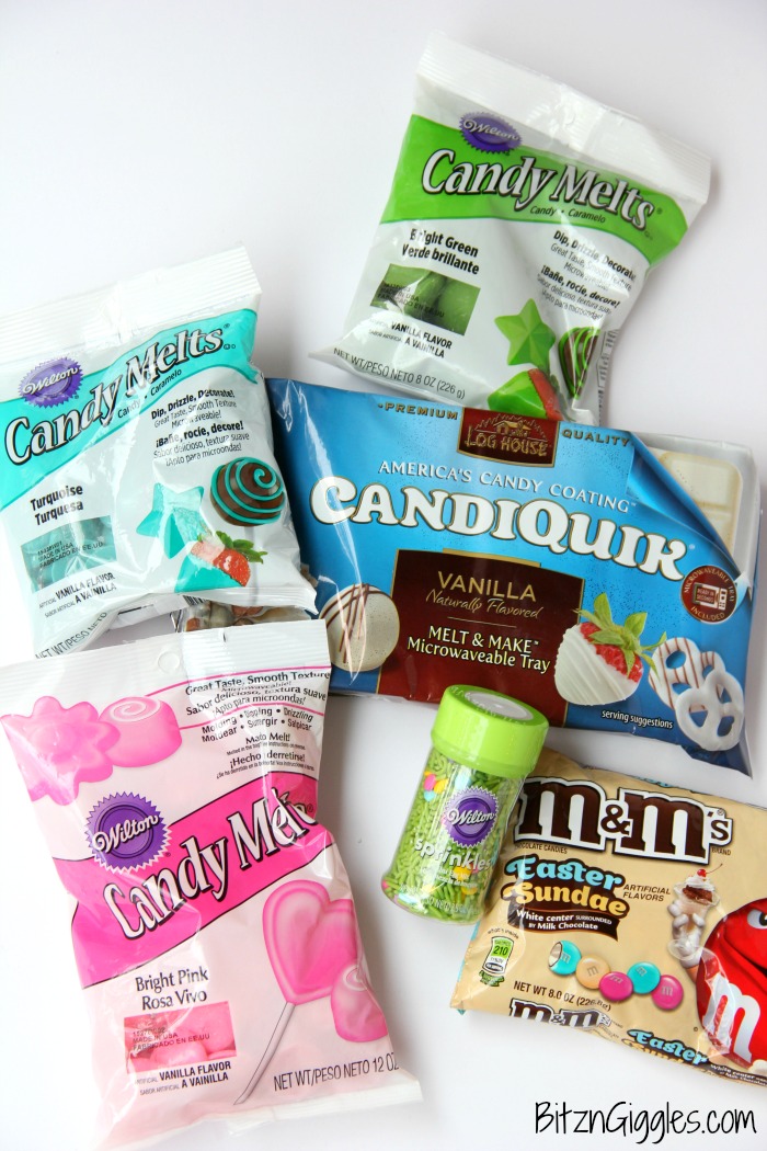 Drizzled Candy Bark - A fun twist on traditional candy bark with M&Ms, sprinkles and colored candy coating drizzle! Perfect for spring and Easter!