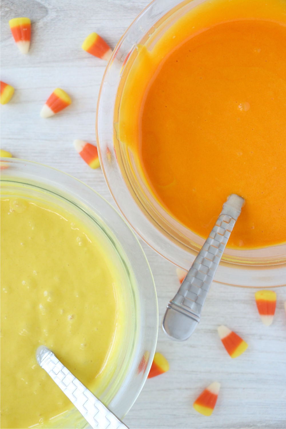 bowls of orange and yellow batter