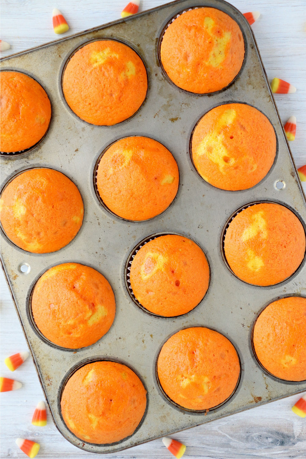 yellow and orange candy corn cupcakes