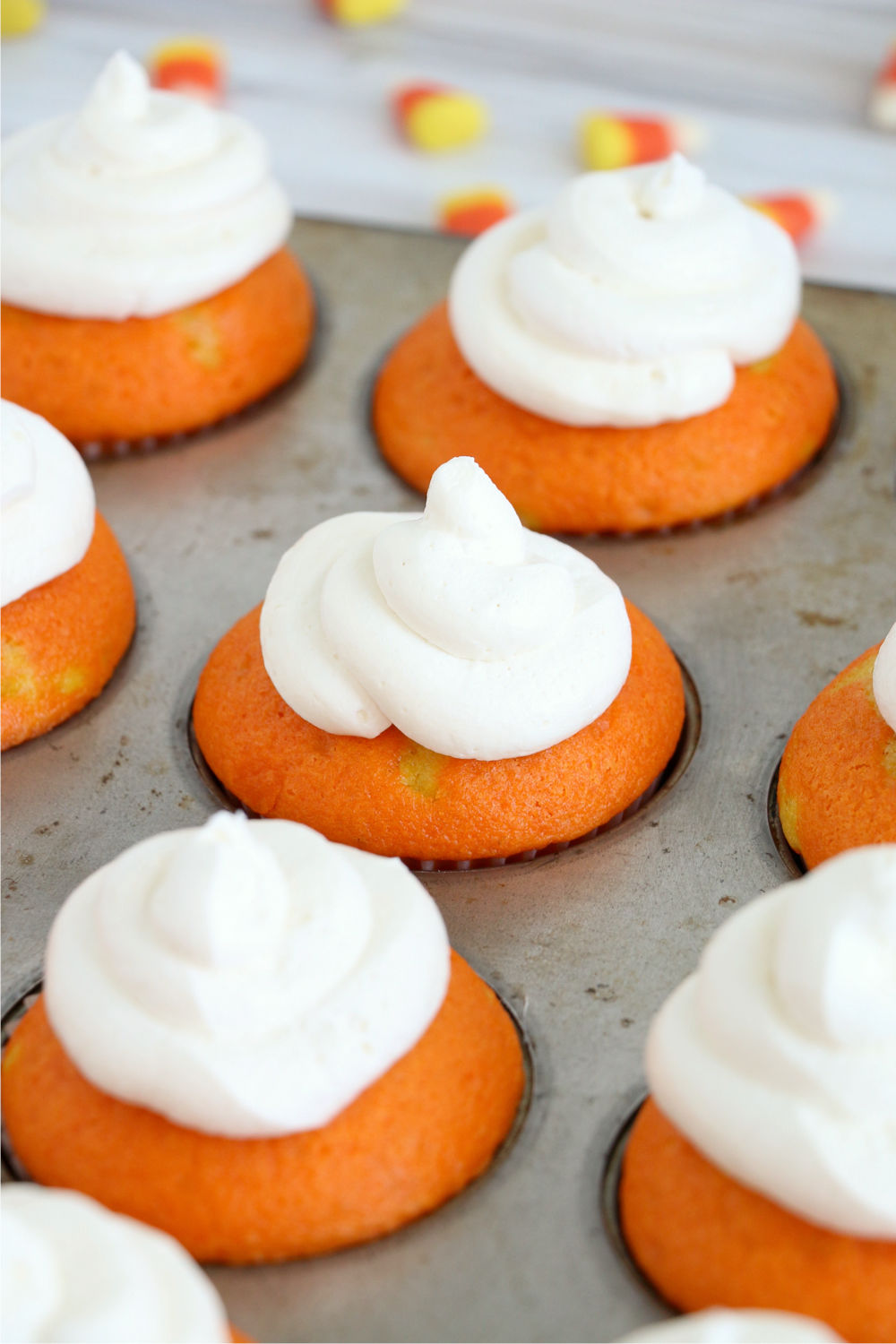 frosting on top of candy corn cupcakes