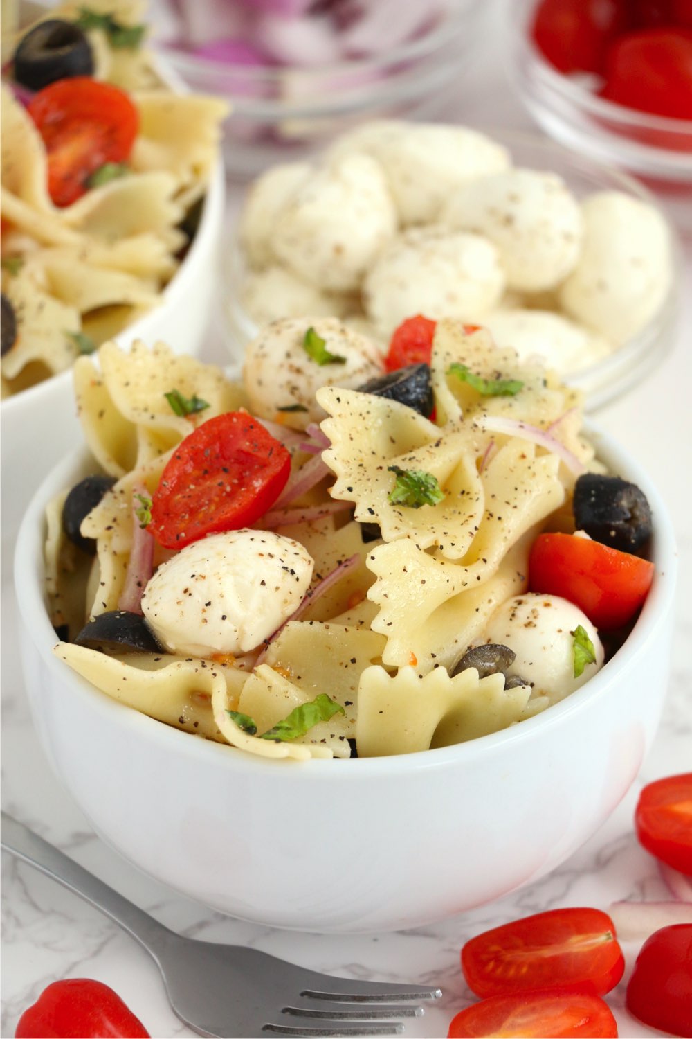 bowl of bowtie pasta salad