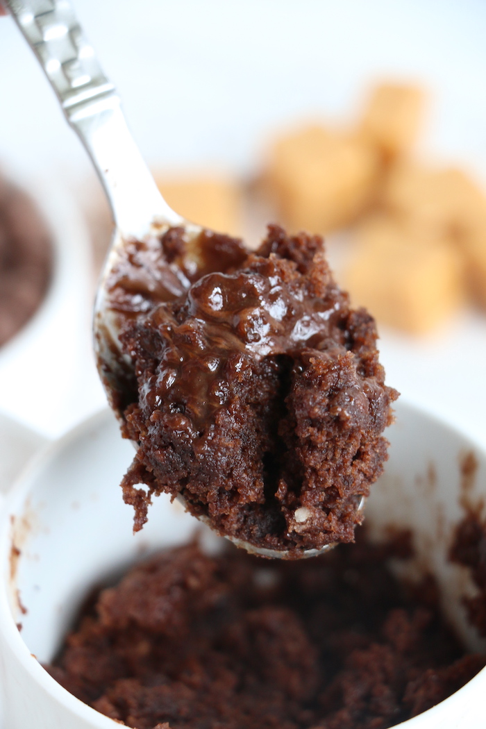a spoonful of chocolate mug cake